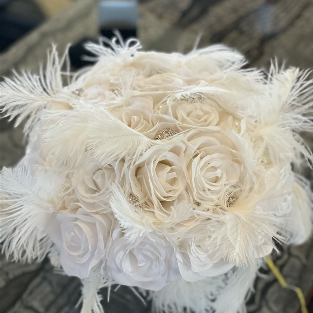 White rose gatsby jewel wedding bouquet